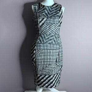 Calvin Klein Black and Gray Abstract Patterned Midi Career Sheath Dress Sz 8